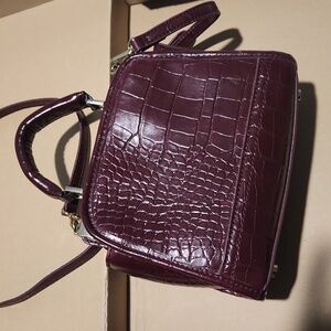 Zara Burgundy Crocodile-Embossed Women's Bag